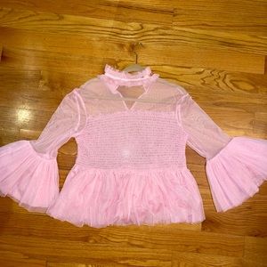Asos Pink Mesh Tulle Blouse Top